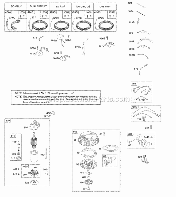 Alternator Electric Starter Ignition Rewind Starter Diagram and Parts List for 21B906-0020-E9  Briggs and Stratton Engine